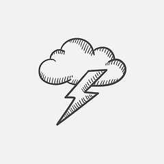 Image showing Cloud and lightning bolt sketch icon.