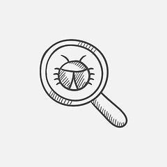 Image showing Bug under magnifying glass sketch icon.