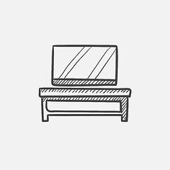 Image showing Flat screen tv on modern tv stand sketch icon.