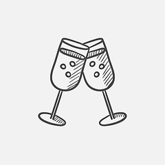 Image showing Two glasses with champaign sketch icon.