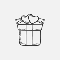 Image showing Gift box with hearts sketch icon.