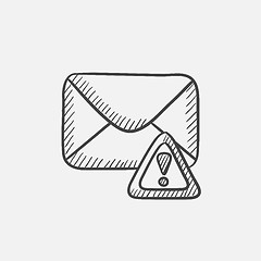 Image showing Envelope mail with warning signal sketch icon.