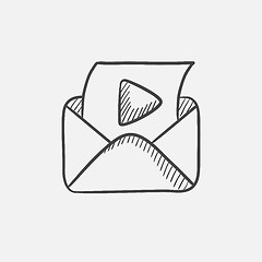 Image showing Envelope mail with play button sketch icon.