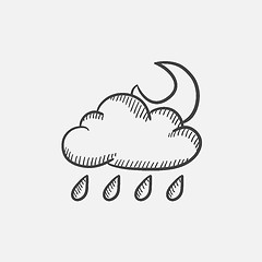 Image showing Cloud with rain and moon sketch icon.