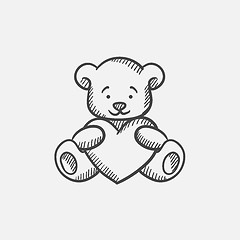 Image showing Teddy bear with heart sketch icon.