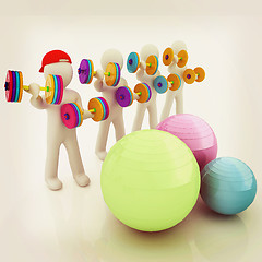 Image showing 3d mans with fitness balls and dumbells. 3D illustration. Vintag