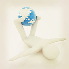 Image showing 3d man exercising position on Earth - fitness ball. My biggest G