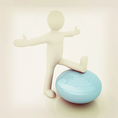 Image showing 3d man exercising position on fitness ball. My biggest pilates s