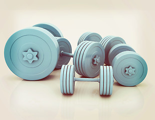 Image showing Fitness dumbbells. 3D illustration. Vintage style.