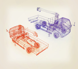 Image showing 3d model truck. 3D illustration. Vintage style.