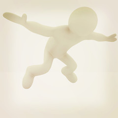 Image showing Flying 3d man on white background. 3D illustration. Vintage styl