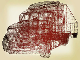 Image showing Model cars trailer. 3d render . 3D illustration. Vintage style.