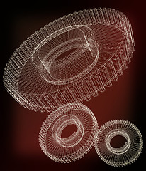 Image showing Gear set on black background . 3D illustration. Vintage style.