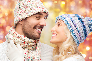 Image showing close up of couple in winter clothes hugging