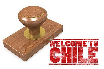 Image showing Red rubber stamp with welcome to Chile