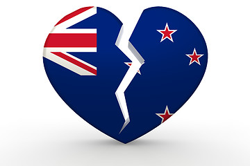 Image showing Broken white heart shape with New Zealand flag