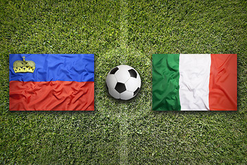 Image showing Liechtenstein vs. Italy flags on soccer field