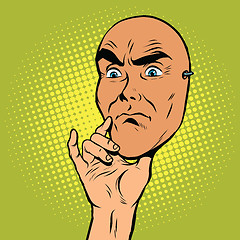 Image showing Angry face mask of a man. The thinker pose