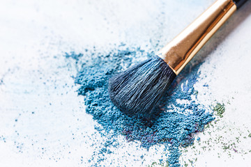 Image showing eye shadow makeup with brush, on white background