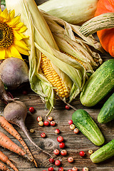 Image showing Vegetables, berries and sunflowers