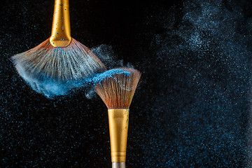 Image showing Two brushes and blue feathered shadows at black background