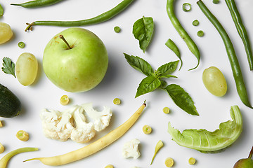 Image showing Green vegetables and fruits isolated on white.