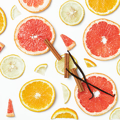 Image showing Collection of fresh citrus on white background.