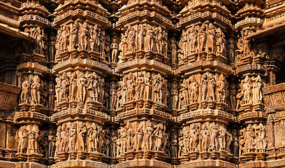 Image showing Famous sculptures of Khajuraho temples, India