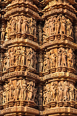 Image showing Famous sculptures of Khajuraho temples, India