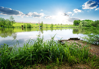 Image showing Fishing pier on river