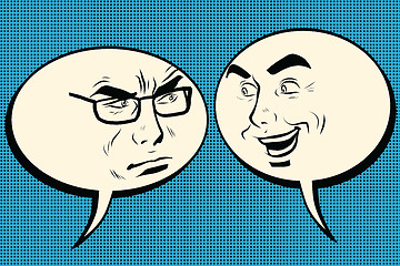 Image showing Two men joyful and angry. Comic bubble smiley face