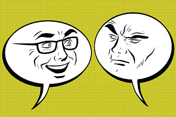 Image showing Two men joyful and angry. Comic bubble smiley face