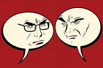 Image showing Two angry men talking. Comic bubble smiley face