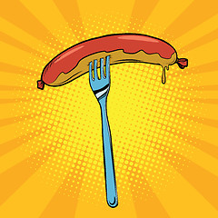 Image showing Grilled sausage on a fork