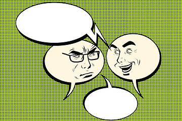 Image showing Two men joyful and angry. Comic bubble smiley face