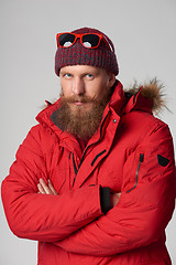 Image showing Man wearing red winter jacket