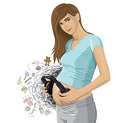 Image showing Vector Pregnant Woman With Headphones