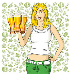 Image showing Vector Woman With Glass of Beer On Oktoberfest