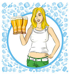 Image showing Vector Woman With Glass of Beer On Oktoberfest