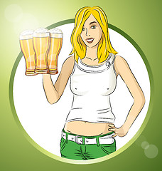 Image showing Vector Woman With Glass of Beer On Oktoberfest