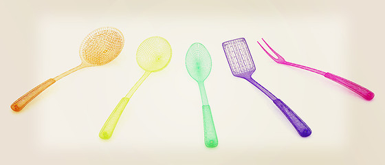 Image showing cutlery. 3D illustration. Vintage style.