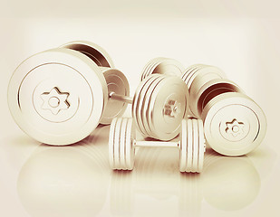 Image showing Fitness dumbbells. 3D illustration. Vintage style.