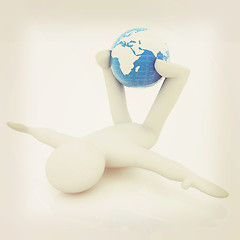 Image showing 3d man exercising position on Earth - fitness ball. My biggest G