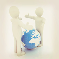 Image showing 3d mens around the earth kindly make contact. 3D illustration. V