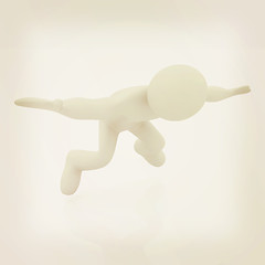 Image showing Flying 3d man on white background. 3D illustration. Vintage styl