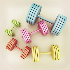 Image showing Fitness dumbbells. 3D illustration. Vintage style.