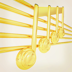 Image showing 3D music note on staves. 3D illustration. Vintage style.