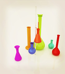 Image showing Chemistry set, with test tubes, and beakers filled with colored 