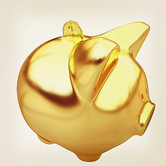 Image showing gold coin with with the gold piggy bank . 3D illustration. Vinta