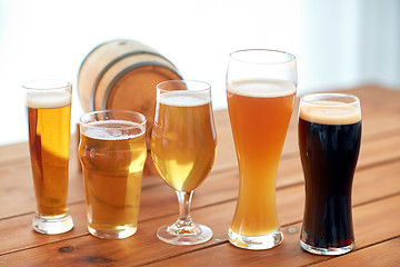 Image showing close up of different beers in glasses on table